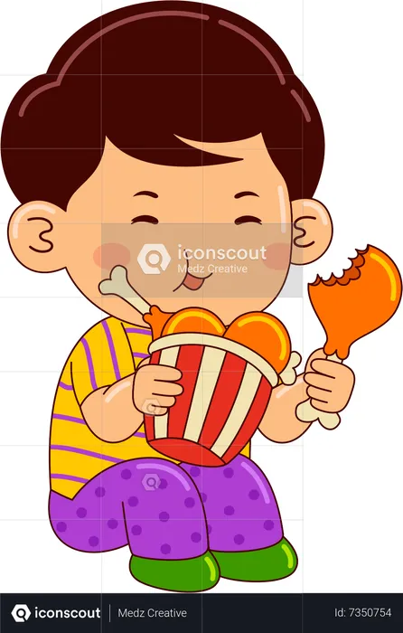 Boy Eating Fried Chicken  Illustration