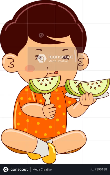 Boy eating guava  Illustration