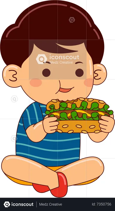 Boy Eating Hot Dog  Illustration