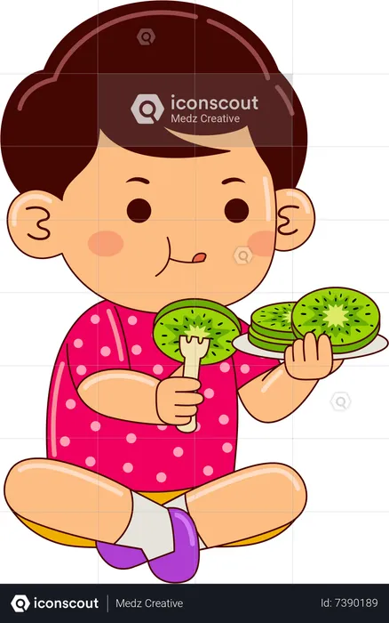 Boy eating kiwi  Illustration