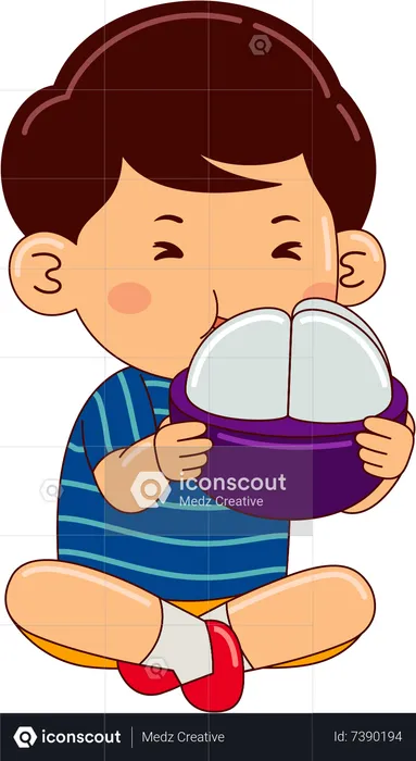 Boy eating mangosteen  Illustration