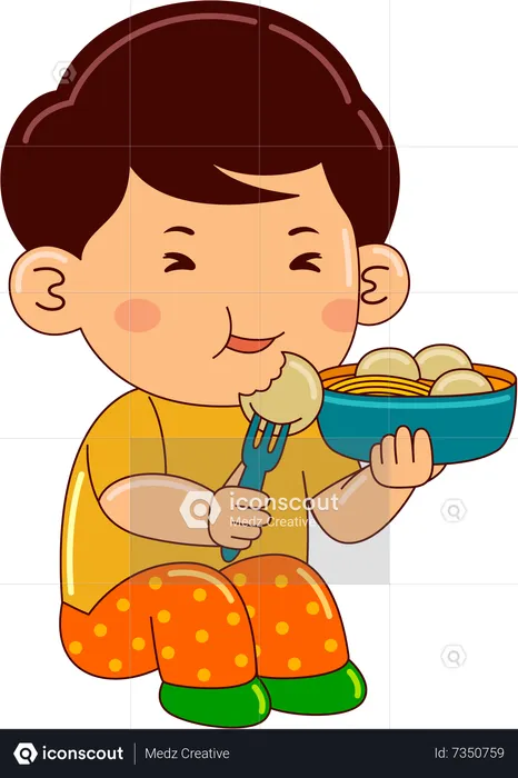 Boy Eating Meet Ball  Illustration