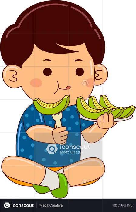 Boy eating melon  Illustration