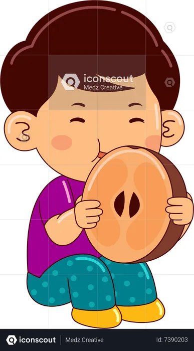 Boy eating sapodilla  Illustration