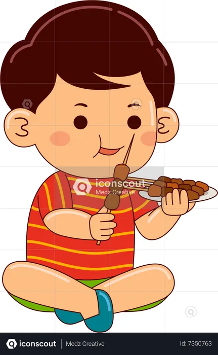 Boy Eating Satay  Illustration