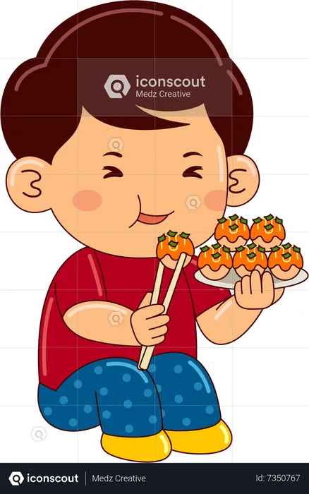 Best Boy Eating Takoyaki Illustration download in PNG & Vector format