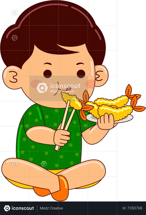 Boy Eating Tempura  Illustration