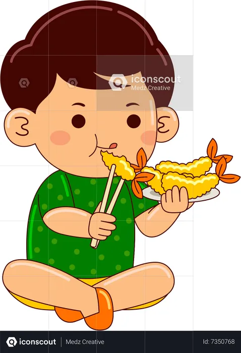 Boy Eating Tempura  Illustration