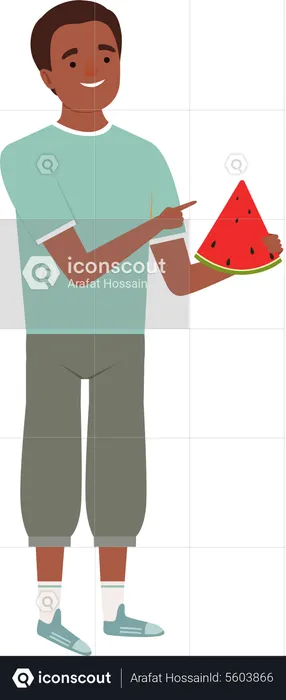 Boy eating watermelon  Illustration