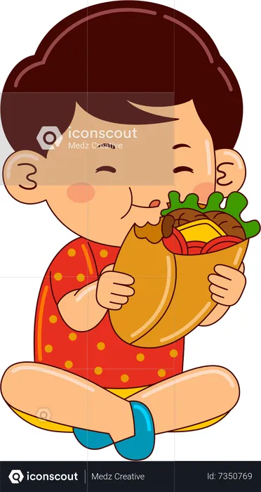 Boy Eating Wrap  Illustration