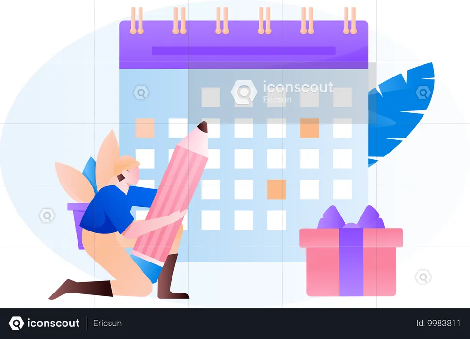 Boy edit business calendar  Illustration