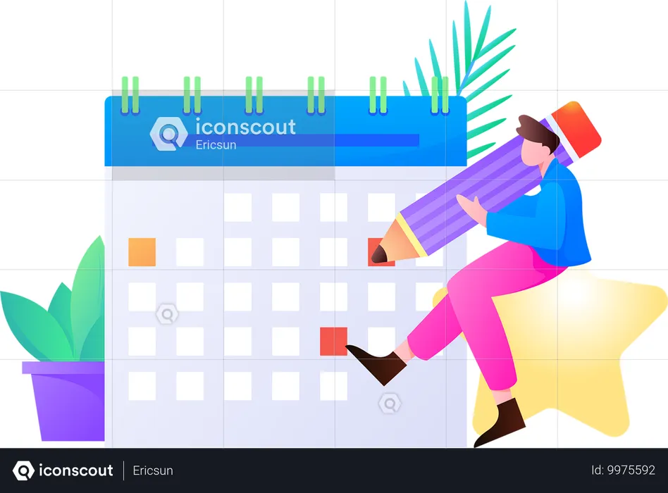 Boy edit business calendar  Illustration