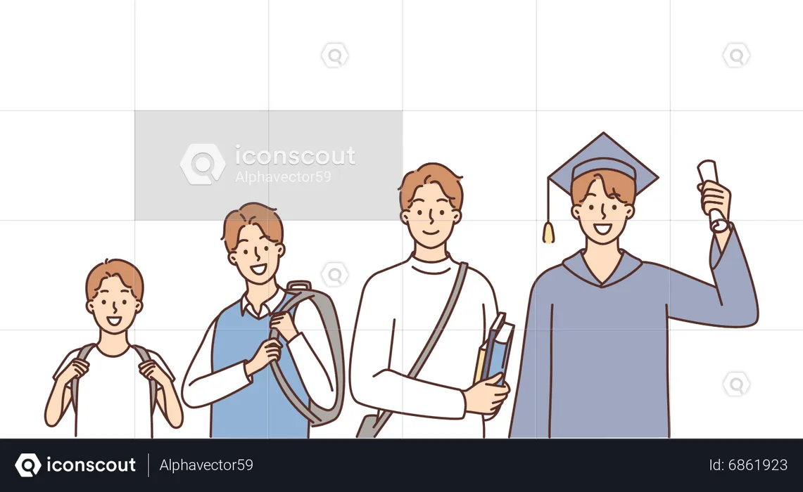 Boy education journey from start to graduation  Illustration