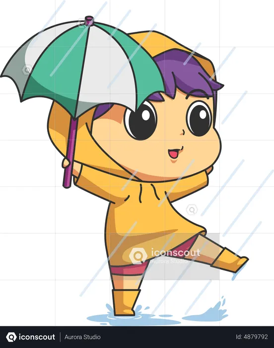 Boy enjoy rain by getting wet  Illustration
