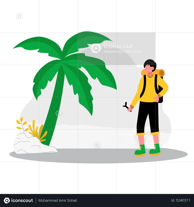 Boy enjoying at tropical beach  Illustration