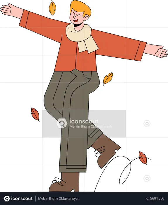 Boy enjoying autumn season  Illustration