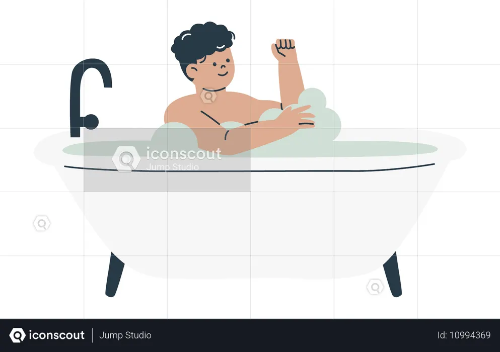 Boy Enjoying Bubble Bath  Illustration