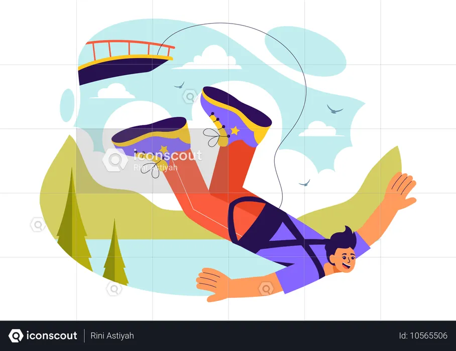 Boy enjoying Bungee Jumping  Illustration