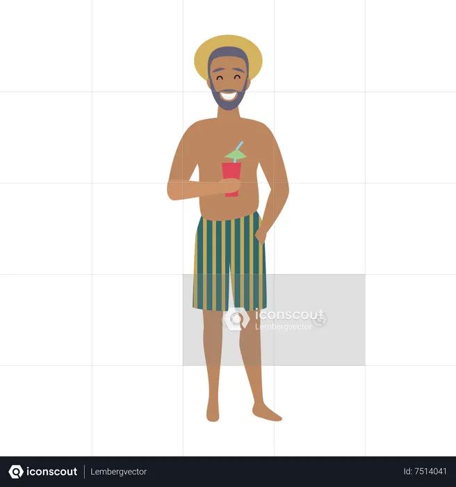 Boy enjoying cocktail at beach  Illustration