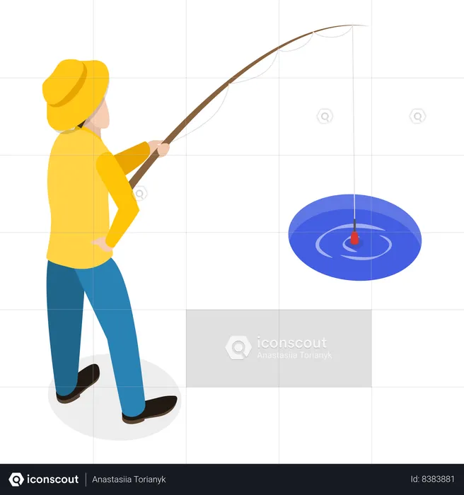 Boy enjoying fishing in pond  Illustration