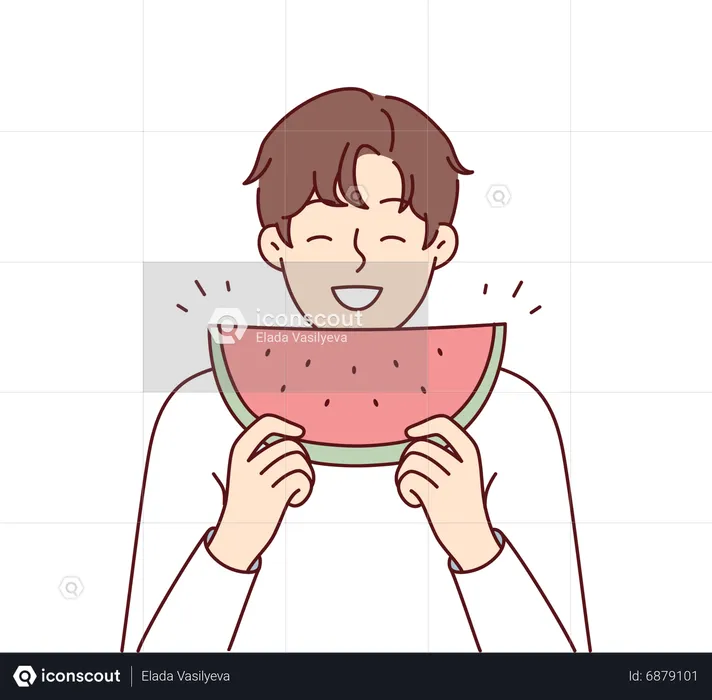 Boy enjoying fresh watermelon  Illustration
