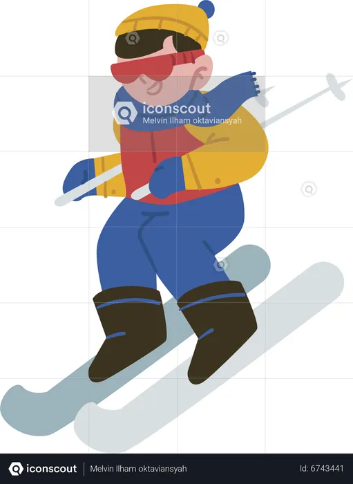Boy enjoying ice Ski Sport  Illustration