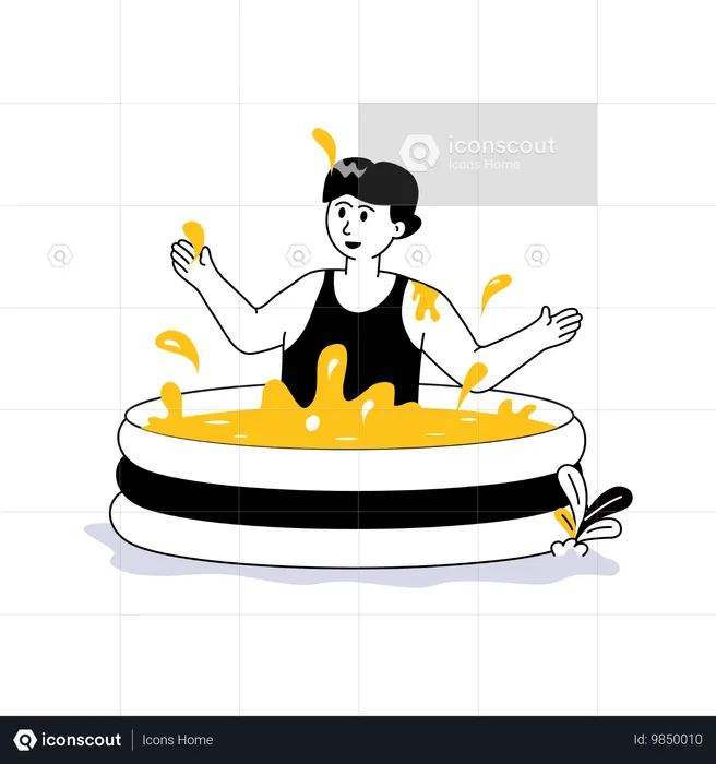 Boy enjoying in Inflatable Pool  Illustration