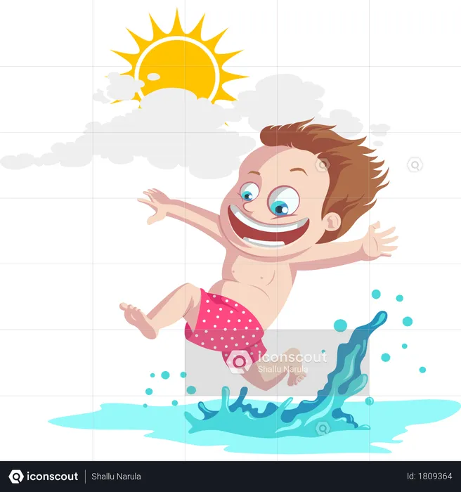 Boy enjoying in sea  Illustration