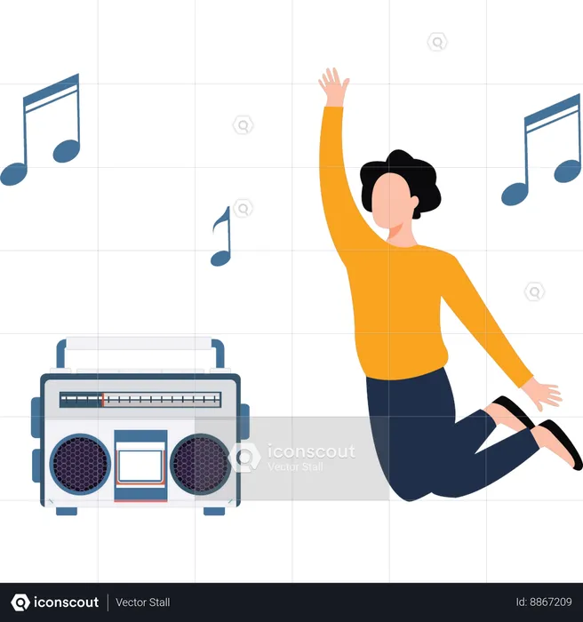 Boy enjoying music  Illustration