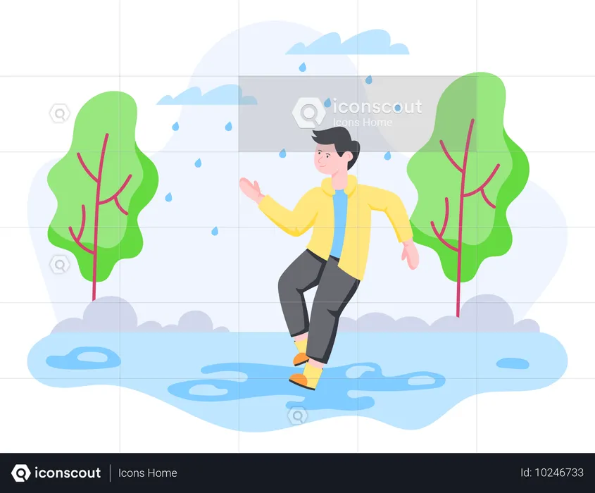 Boy enjoying rainy season  Illustration