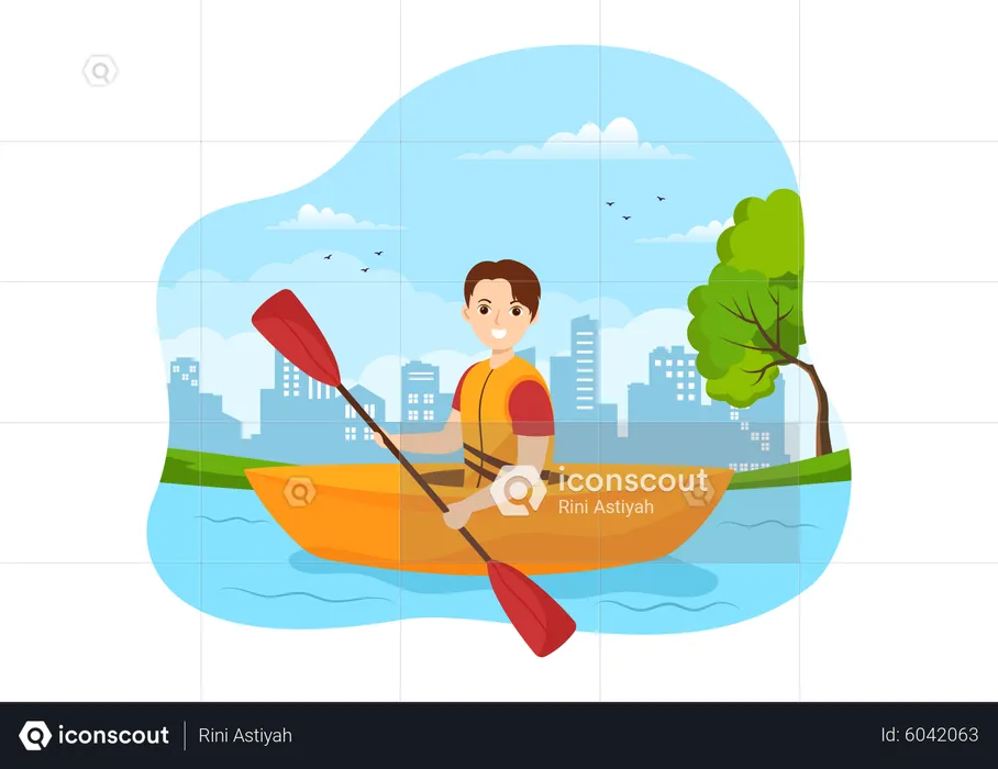 Boy enjoying Rowing Sport  Illustration