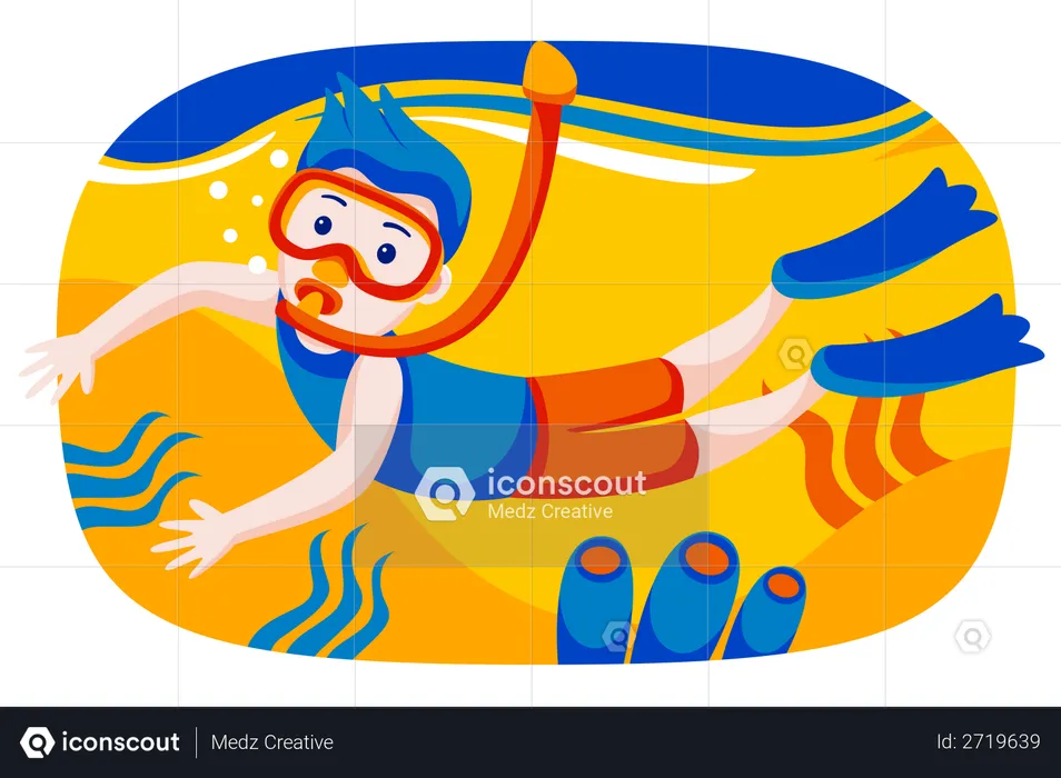 Boy enjoying scuba diving  Illustration