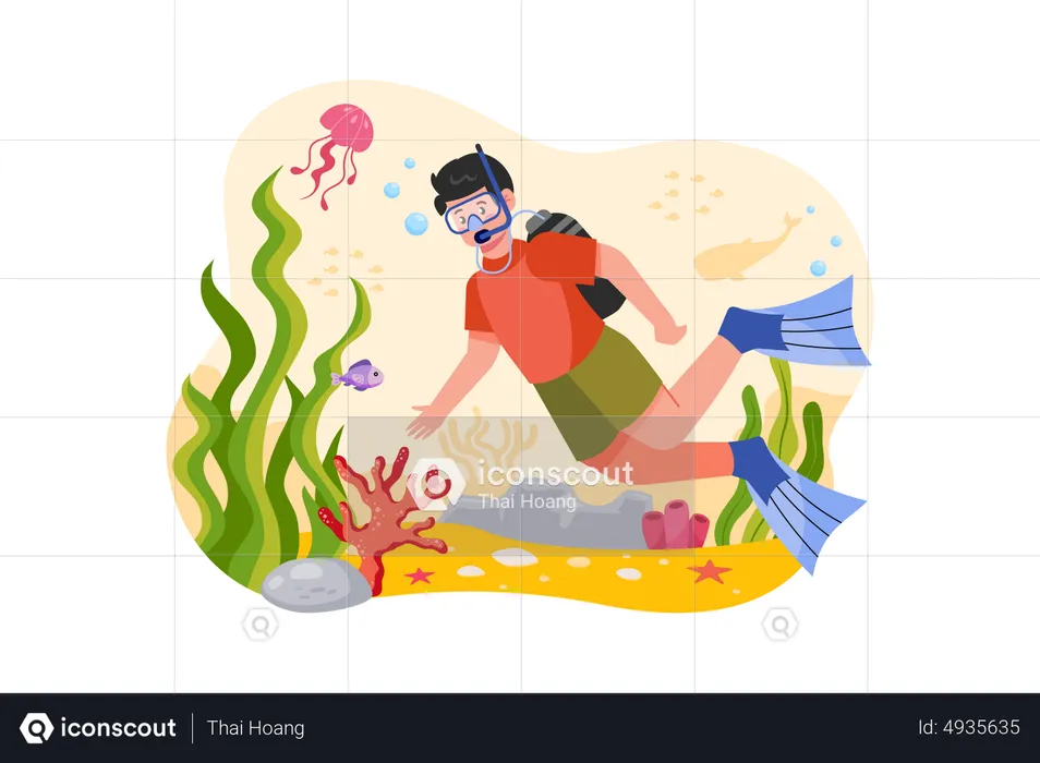 Boy enjoying scuba diving  Illustration