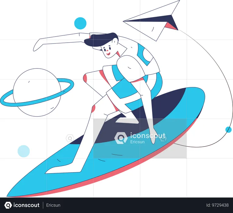 Boy enjoying surfing ride  Illustration