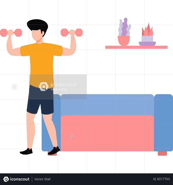 Boy exercising with dumb bells  Illustration