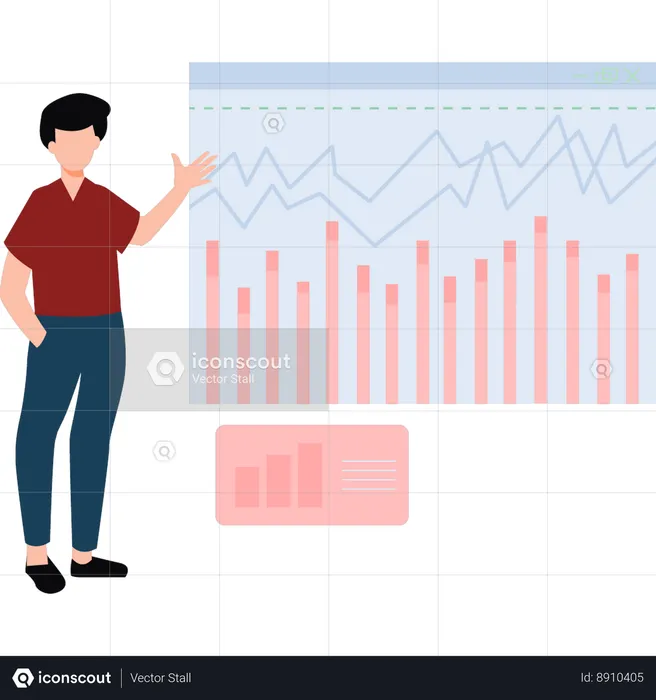 Boy Explaining About Business Data Graph  Illustration