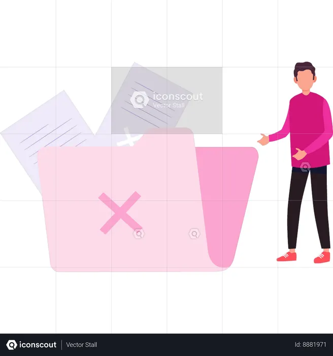Boy Explaining About No Data Folder  Illustration