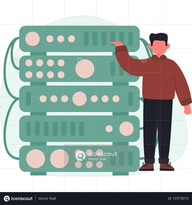 Boy explaining database storage  Illustration