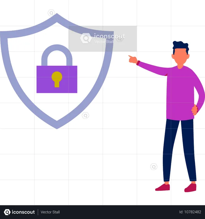 Boy explaining protection lock  Illustration