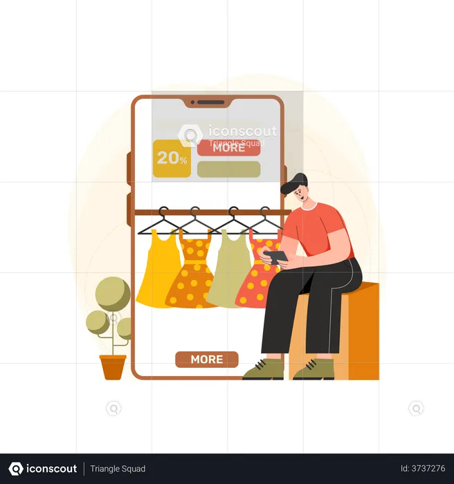 Boy exploring an online shopping app  Illustration