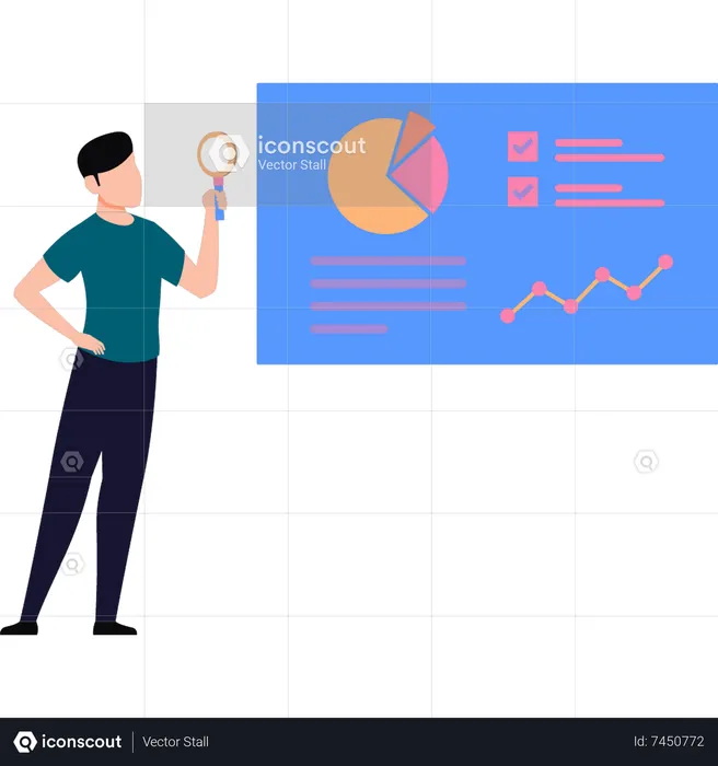 Boy exploring chart analytics  Illustration