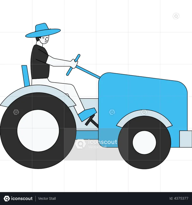 Boy farmer driving tractor  Illustration