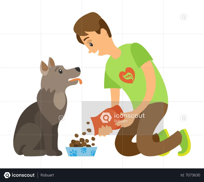 Boy feeding dog  Illustration