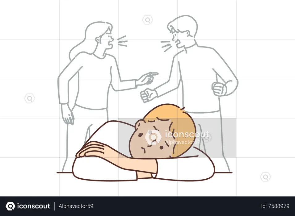 Boy feeling bad while parents are fighting  Illustration