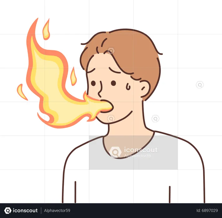 Boy feeling hot by eating spicy food  Illustration