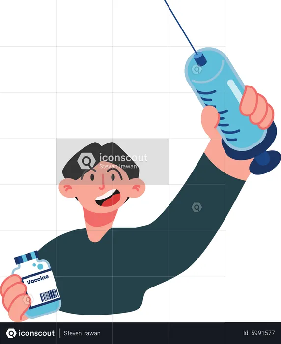 Boy fights virus with vaccine injection  Illustration