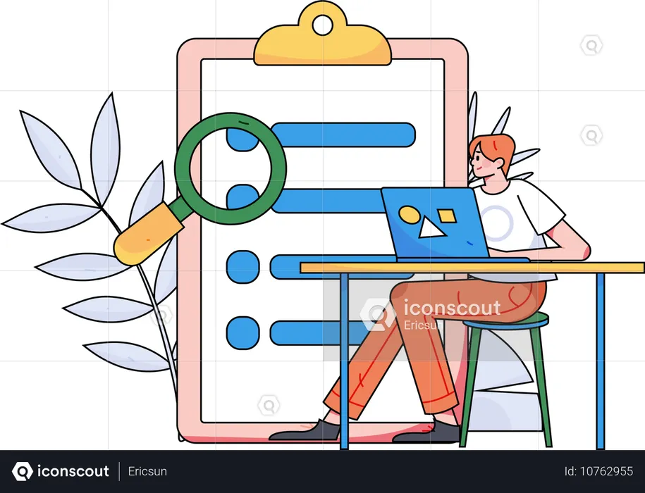 Boy filling online survey form  Illustration