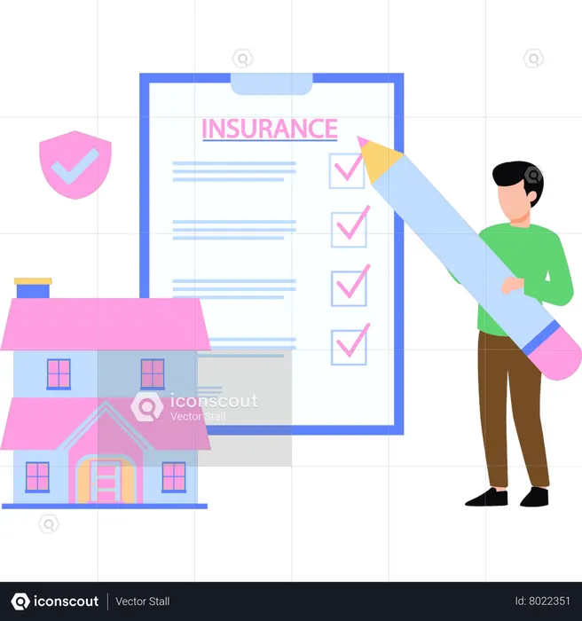 Boy filling out his home insurance form  Illustration