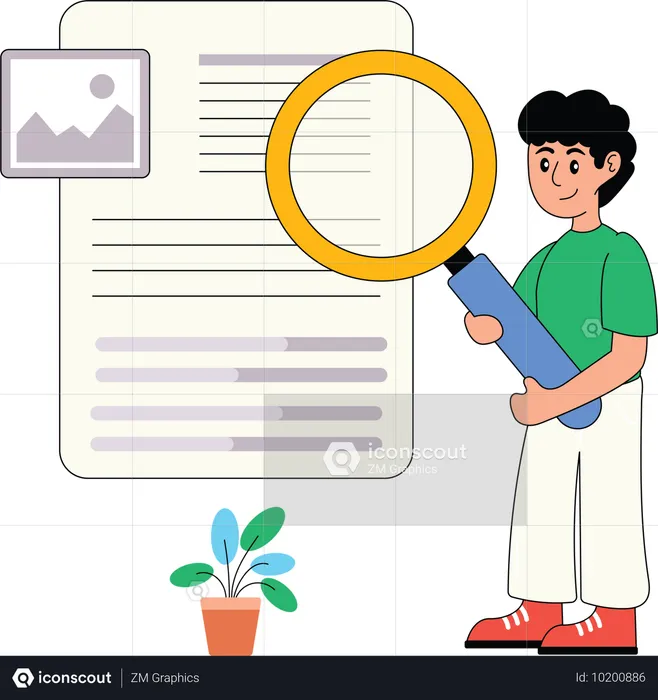 Boy finding article insert result  Illustration