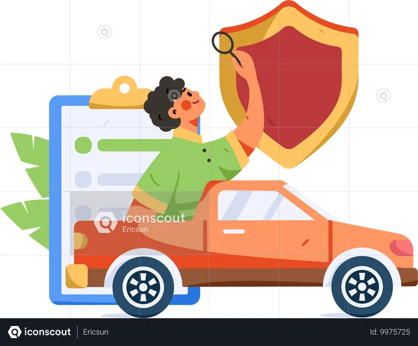 Boy Finding Car insurance Policy  Illustration